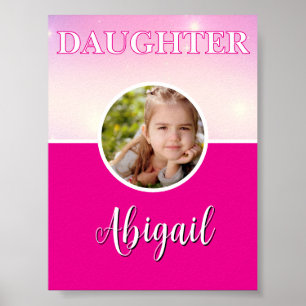 Poster Photo et nom de la fille personnalisée Hot Pink