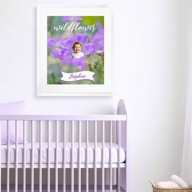 Poster Photo et nom personnalisés de l'enfant Fleur sauva (Please note: This image is a digital mockup. The product may not be in scale.)