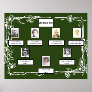 Poster Photo Family Tree Daisy Art Bordure en vert