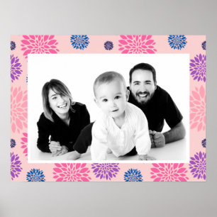 Poster Photo floral décoratif rose, violet et bleu
