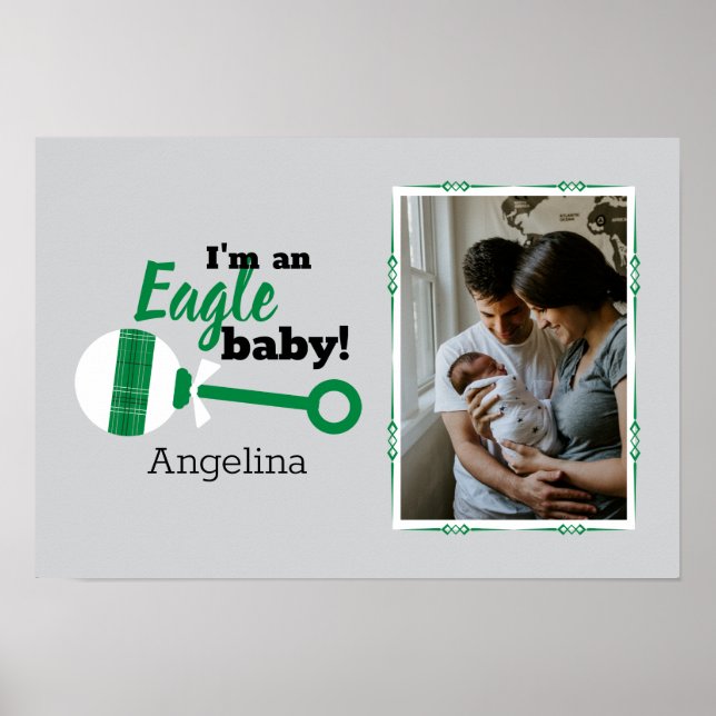 Poster photo Green Plaid Rattle Eagle Baby (Devant)
