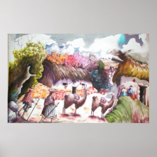Poster photo llama village Pérou