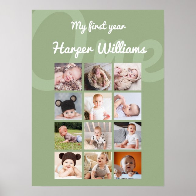 Poster Photo mensuelle Sage Baby 1er anniversaire (Devant)