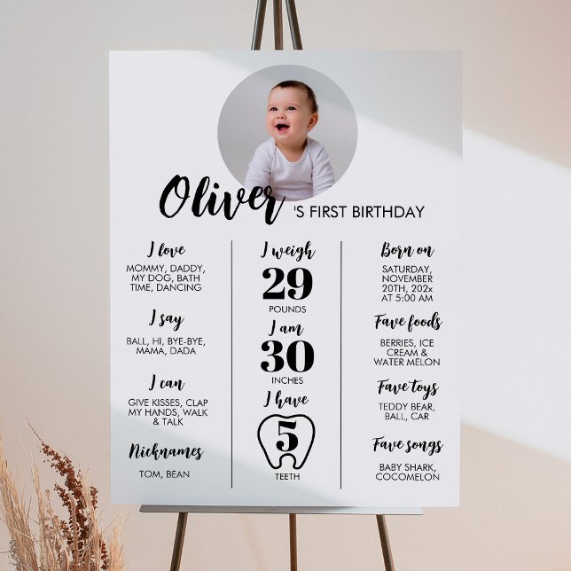 Poster Photo moderne 1er signe de l'anniversaire (Créateur téléchargé)