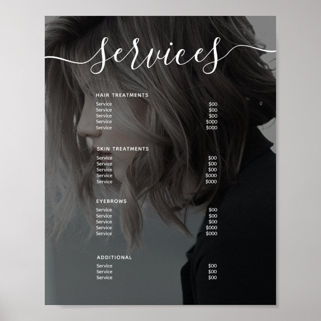 Poster Photo moderne Salon simple Service Menu Prix (Devant)