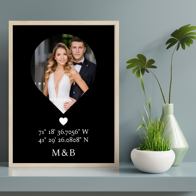 Poster Photo Monogramme Cœur Romantique Coordonne Moderne (Créateur téléchargé)