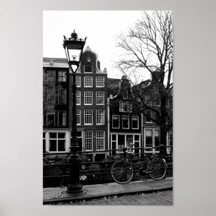 Poster Photo noir et blanc du canal d'Amsterdam