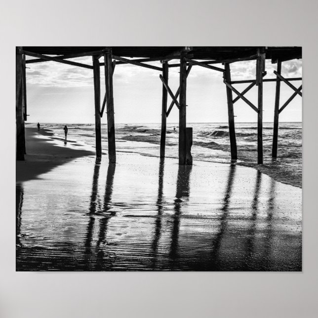 Poster Photo noir et blanc Ocean Isle Beach Pier (Devant)