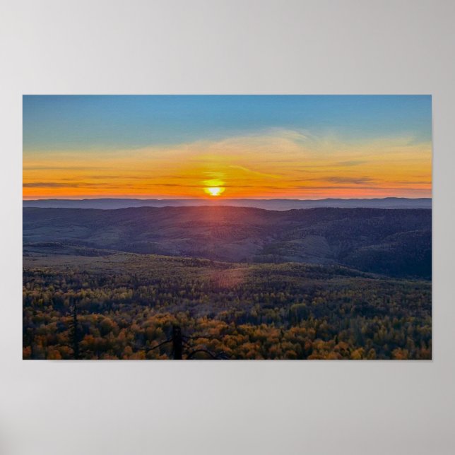 Poster photo of a mountainous autumn forest, mountains, p (Devant)
