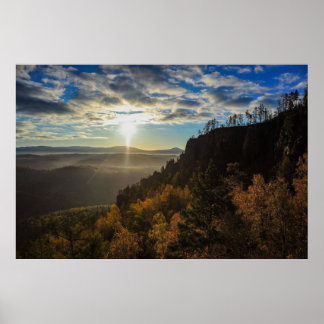 Poster photo of a mountainous autumn forest, mountains, p