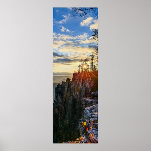 Poster photo of a mountainous autumn forest, mountains, p (Devant)