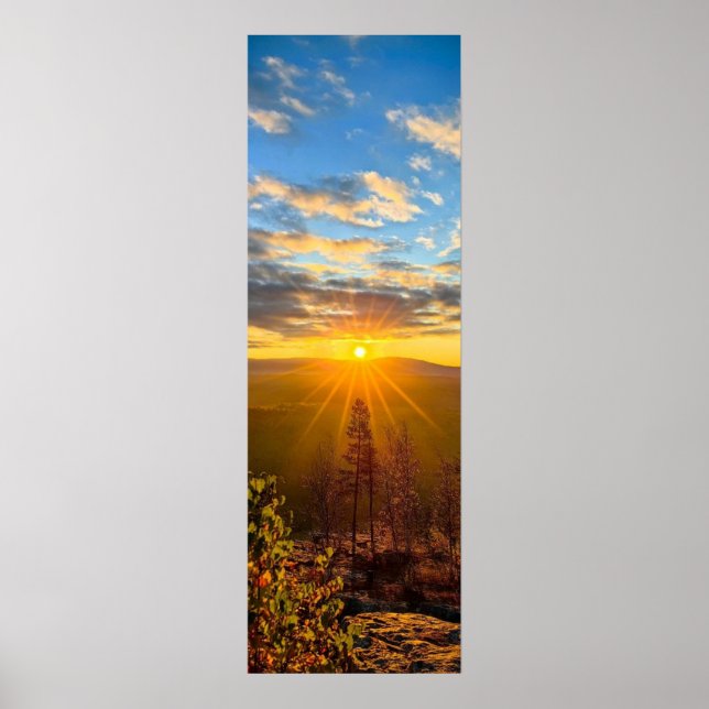 Poster photo of a mountainous autumn forest, mountains, p (Devant)