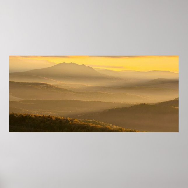 Poster photo of a mountainous autumn forest, mountains, p (Devant)