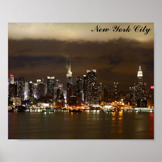 Poster Photo panoramique de la nuit Skyline de New York (Devant)
