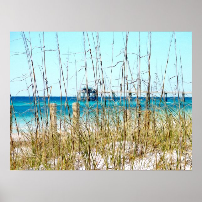 Poster photo peint sur l'herbe de plage (Devant)