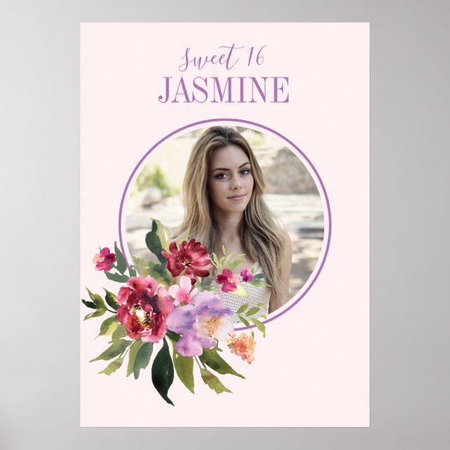 Poster Photo personnalisée Couleur rose pâle Aquarelle Fl (Devant)