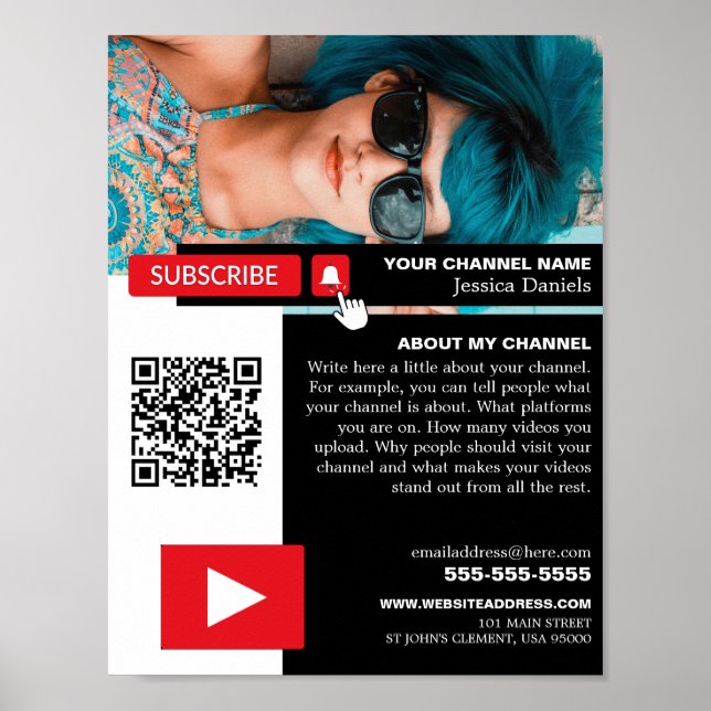 Poster Photo personnalisée et code QR, Youtube - Vlogger (Devant)