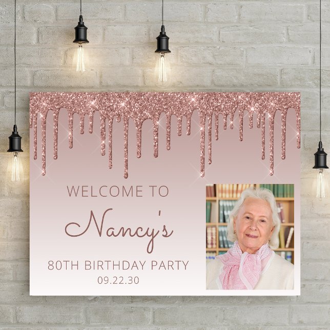 Poster Photo personnalisée Glam Rose Gold 80e anniversair (Créateur téléchargé)