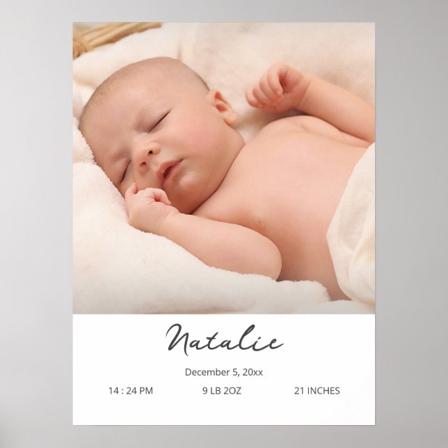 Poster Photo personnalisée Nom du bébé et détails de nais (Devant)