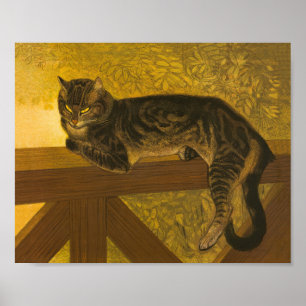 Poster Photo Summer Cat on Balustrade Vintage Cat