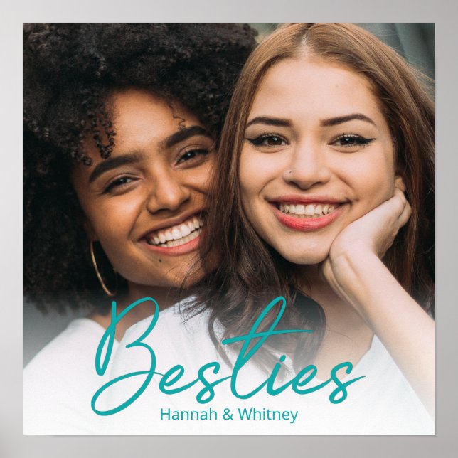 Poster photo Turquoise Script Besties (Devant)
