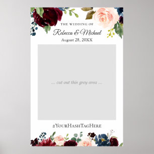 Poster Photobooth de mariage floral marine Burgundy Blush