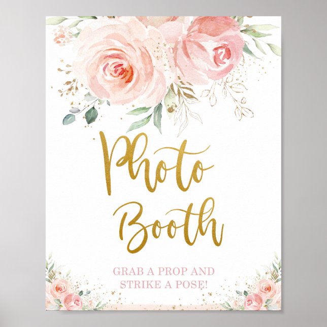 Poster Photobooth floral rose chic feuillage doré (Devant)