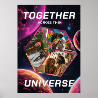 Poster Photocube 3D dans l'espace avec des planètes