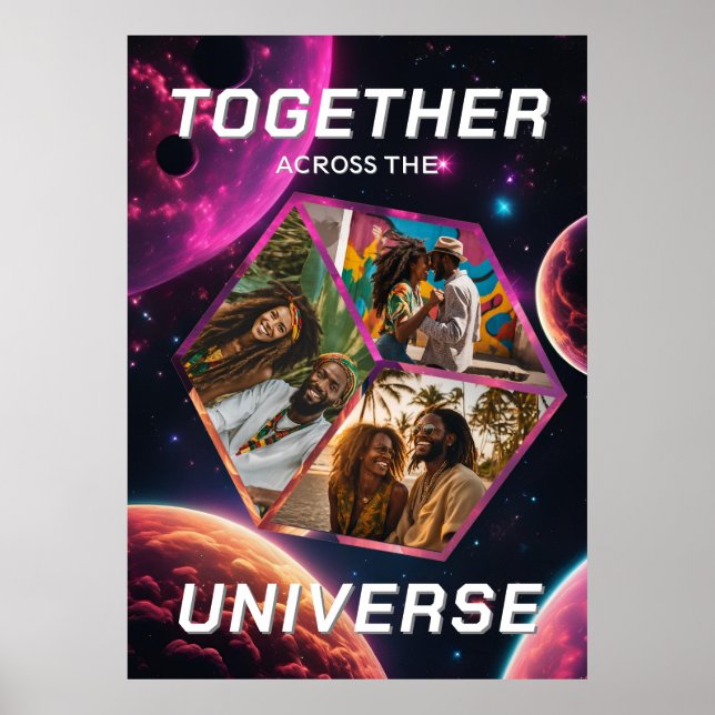 Poster Photocube 3D dans l'espace avec des planètes (Devant)