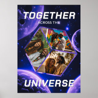 Poster Photocube 3D dans l'espace avec des planètes