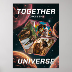 Poster Photocube 3D dans l'espace avec des planètes