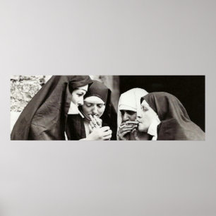 Poster Photographie ancienne de nonnes fumant