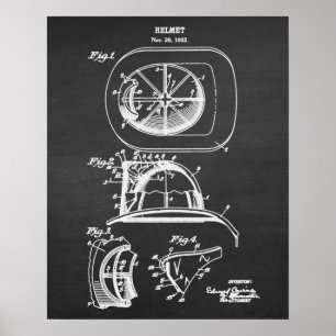 Poster Photographie de brevet de pompier no 2 Casque pomp