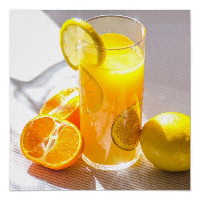 Poster Photographie de fruits au citron et aux oranges (Devant)
