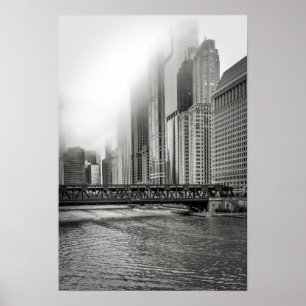 Poster Photographie de la ville de Chicago en noir et bla