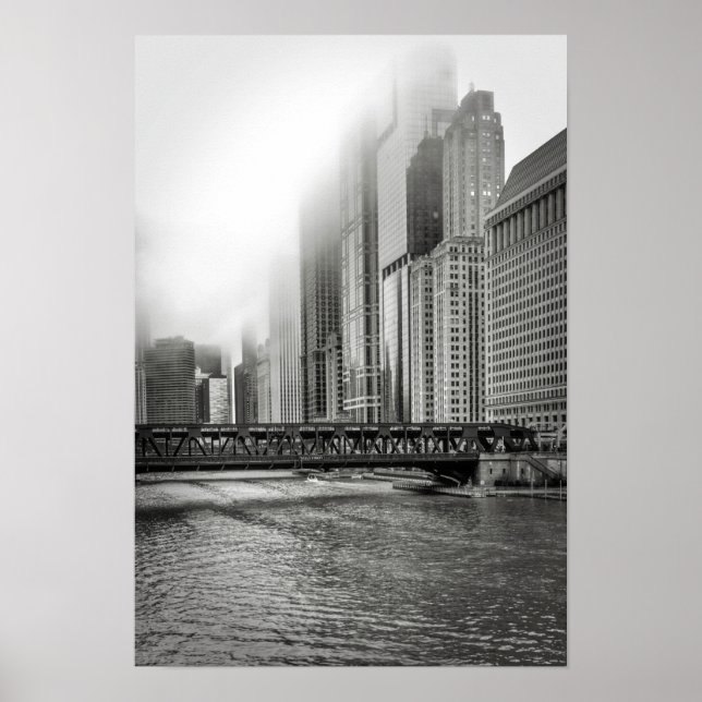 Poster Photographie de la ville de Chicago en noir et bla (Devant)