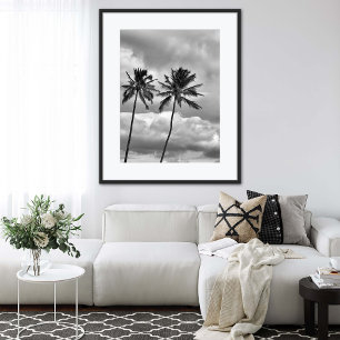 Poster Photographie de palmiers tropicaux noirs et blancs