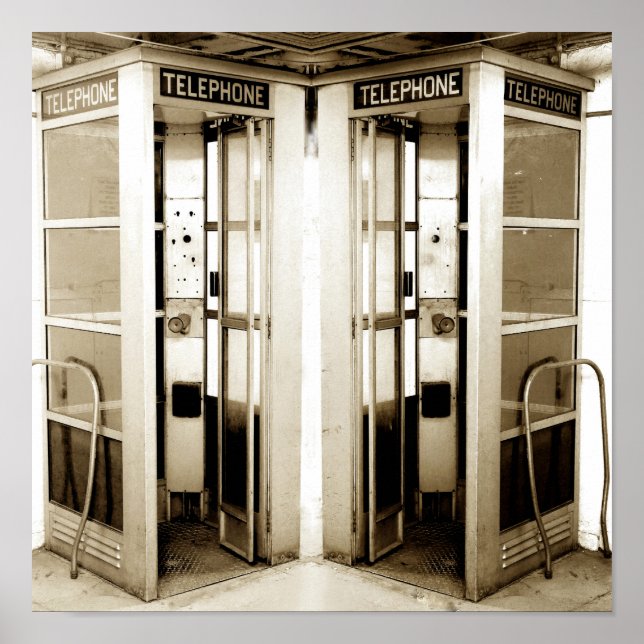 Poster Photographie des cabines de vieux téléphones (Devant)