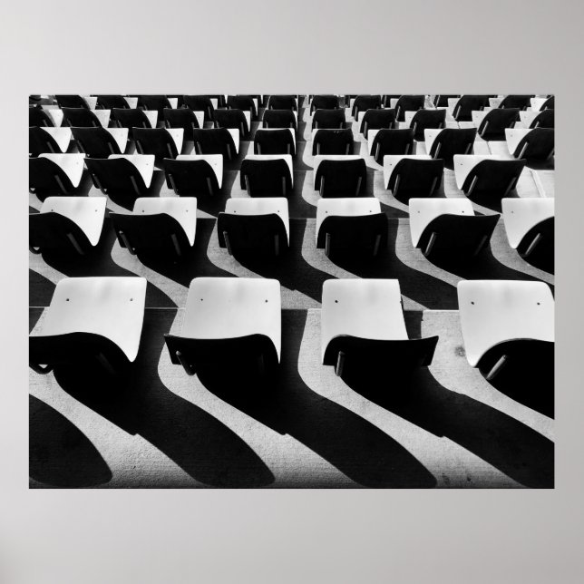 Poster Photographie en niveaux de gris de chaises sans pe (Devant)