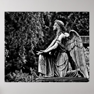 Poster Photographie noir et blanc agenouillant ange