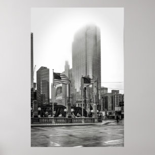 Poster Photographie noir et blanc Chicago USA FLAG