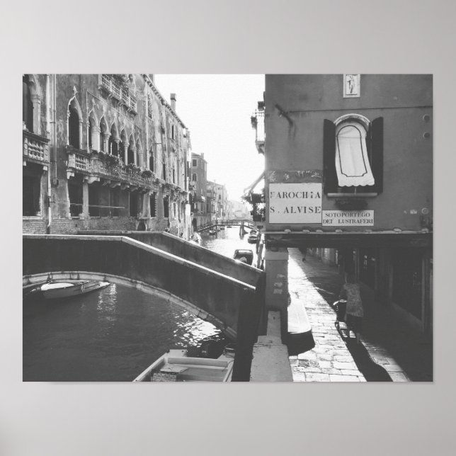 Poster Photographie noir et blanc Venise Italie Canal (Devant)