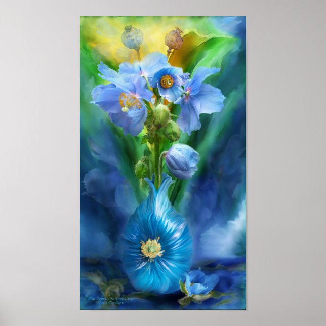 Poster Photos Bleues Dans Le Vase De Pavot Poster/Imprime (Devant)