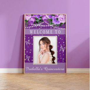 Poster Photos Perles de Quinceañera blanc violet Bienvenu