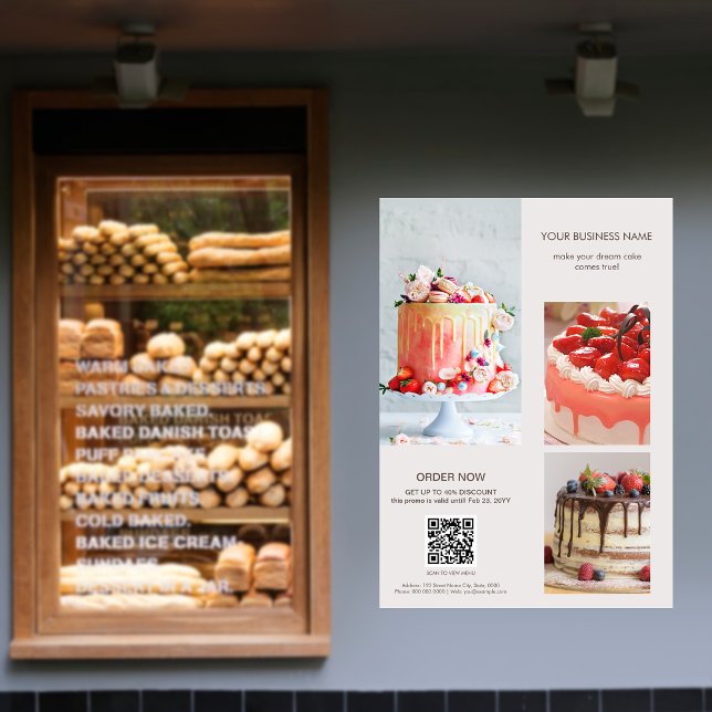 Poster Photos personnalisées Scan QR Code Menu Cake Baker (Custom Photos Scan QR Code Menu Cake Bakery Flyer Poster)