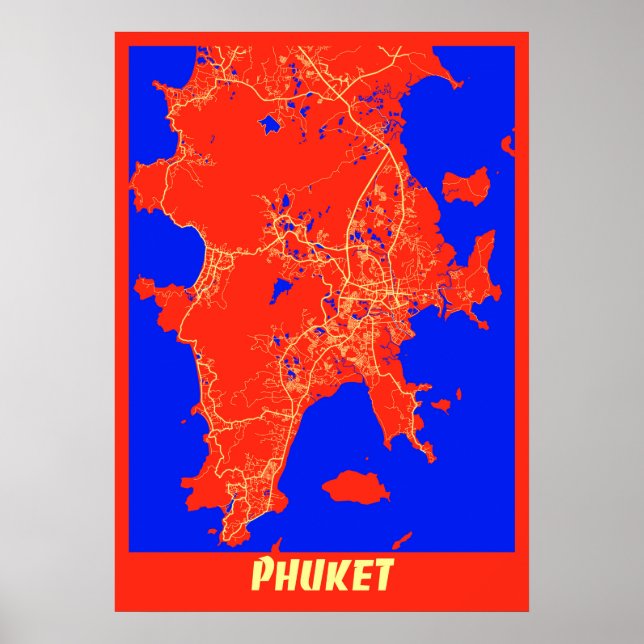 Poster Phuket - Carte de la ville rétro de Thaïlande (Devant)