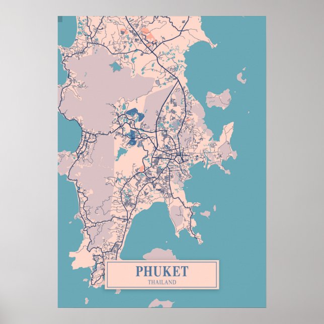 Poster Phuket - Thaïlande Breezy City Map (Devant)