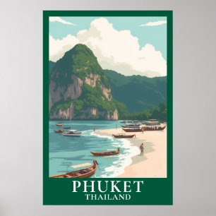 Poster Phuket Thaïlande Voyage Bateau Longue Queue Plage