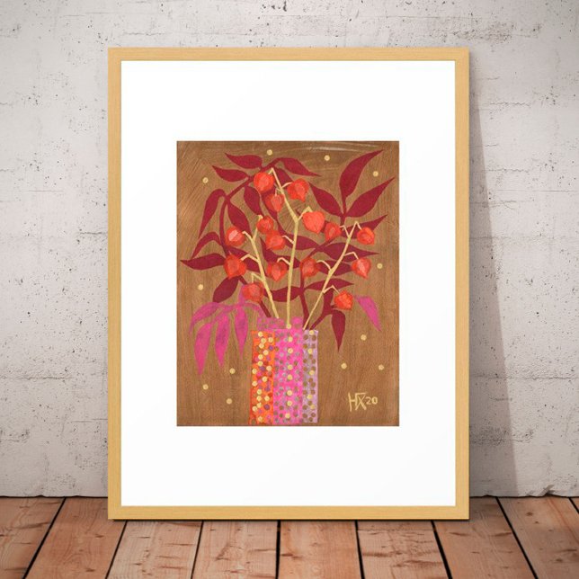 Poster Physalis Chinese Lanterns Papier Collage Floral Ar (Créateur téléchargé)