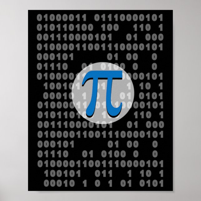 Poster Pi Day Ascii Binary Code 3.14 Pi Symbole math Nerd (Devant)